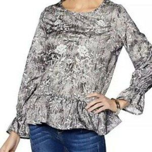 HILLARY SCOTT – EMBROIDERED RUFFLE BLOUSE GRAY Xl